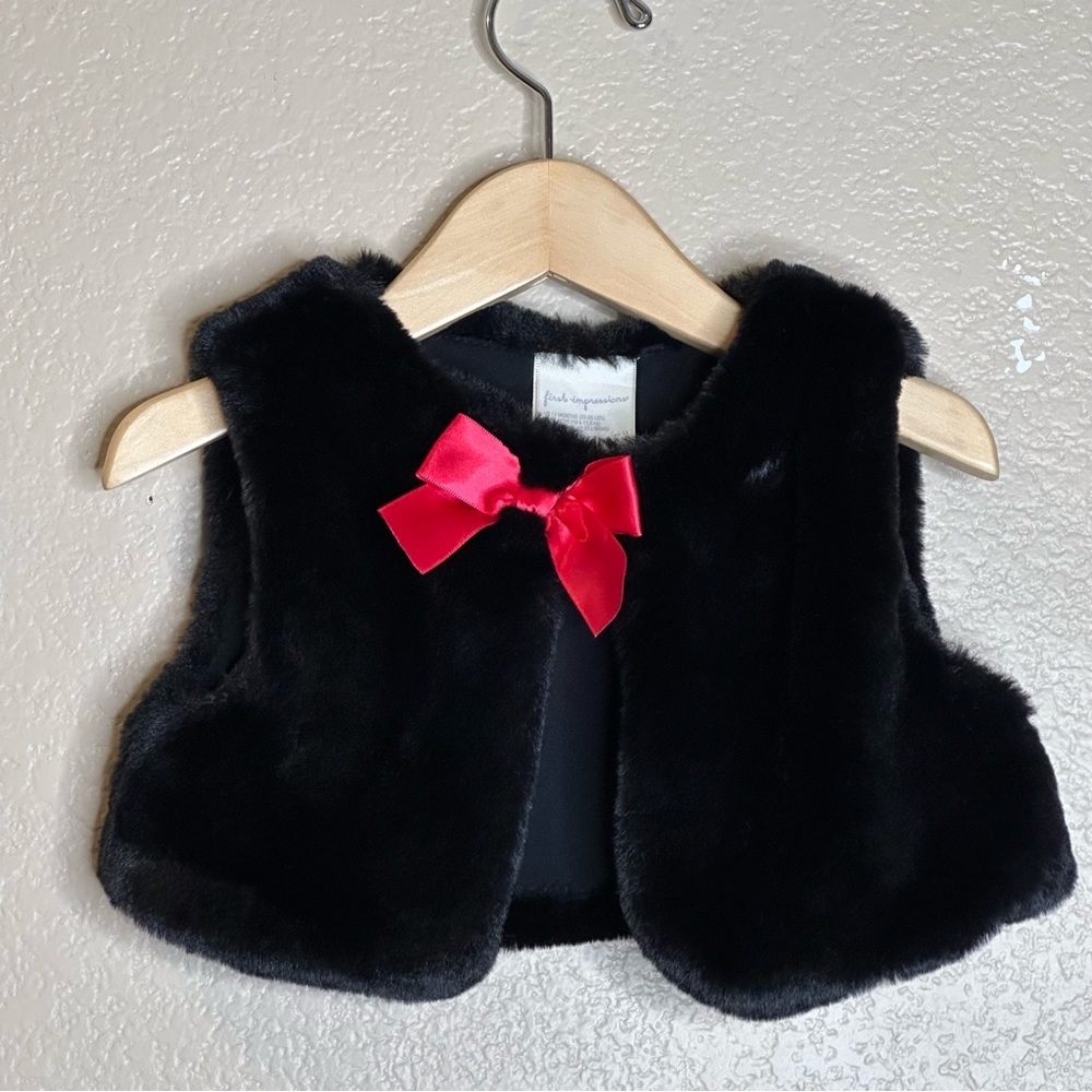First Impressions Black Faux Fir Vest 12 Months